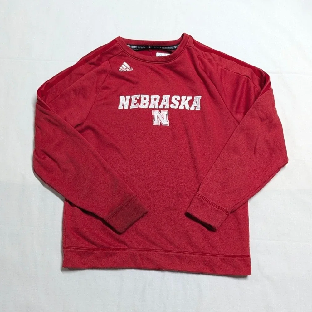 Adidas Nebraska Cornhuskers ClimaWarm Red Fleece Sweatshirt Mens Large NCAA
